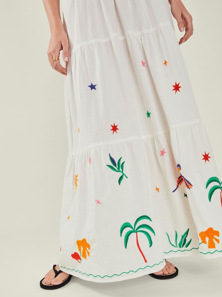 Accessorize Natural Embroidered Hem Maxi Dress - Image 2 of 4