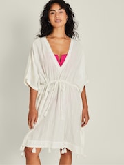 Accessorize White Glitter Stripe Beach Kaftan Dress - Image 1 of 4