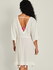 Accessorize White Glitter Stripe Beach Kaftan Dress - Image 2 of 4
