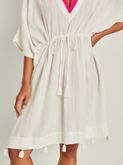 Accessorize White Glitter Stripe Beach Kaftan Dress - Image 3 of 4
