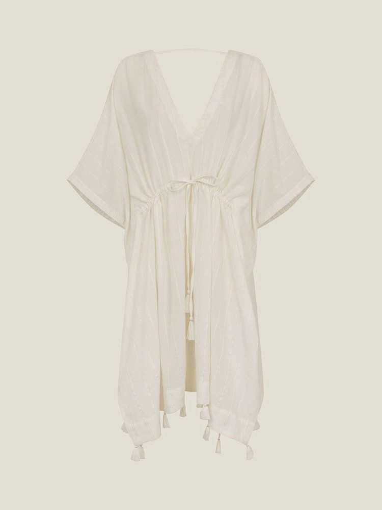 Accessorize White Glitter Stripe Beach Kaftan Dress - Image 4 of 4
