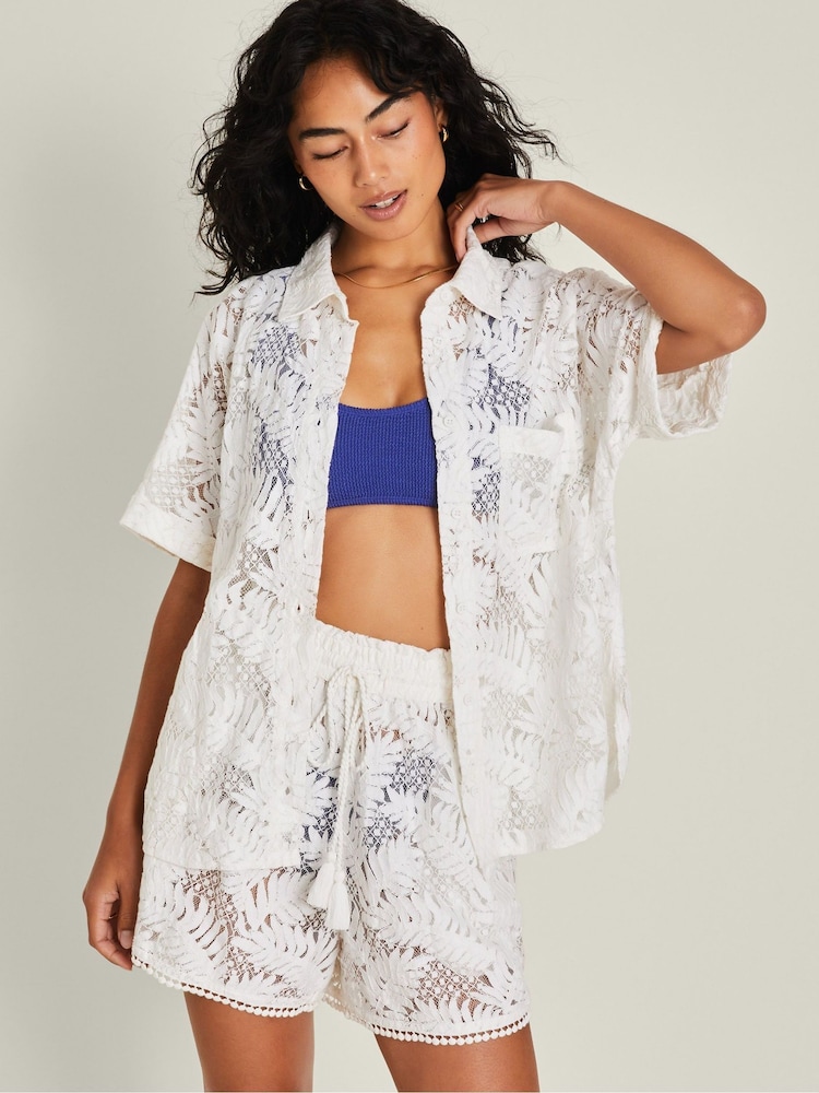Accessorize Natural Short Sleeve Lacy Palm Shirt - Image 1 of 4