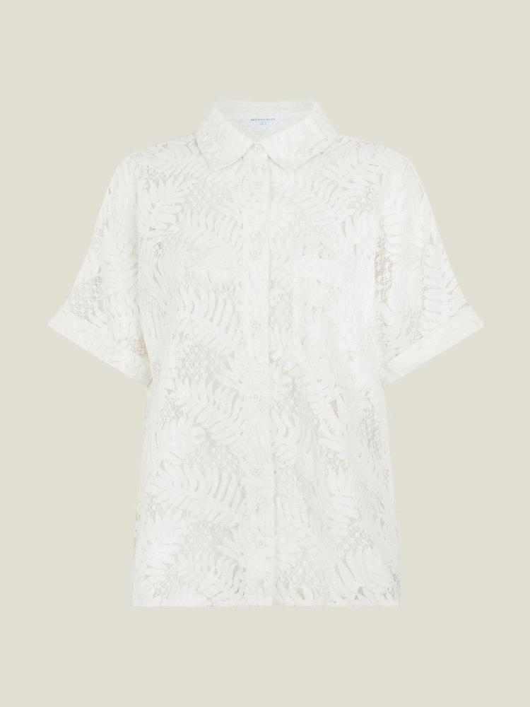 Accessorize Natural Short Sleeve Lacy Palm Shirt - Image 4 of 4