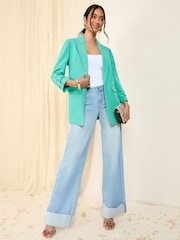Friends Like These Bright Green Petite Edge to Edge Tailored Sleeve Detail Blazer - Image 2 of 4