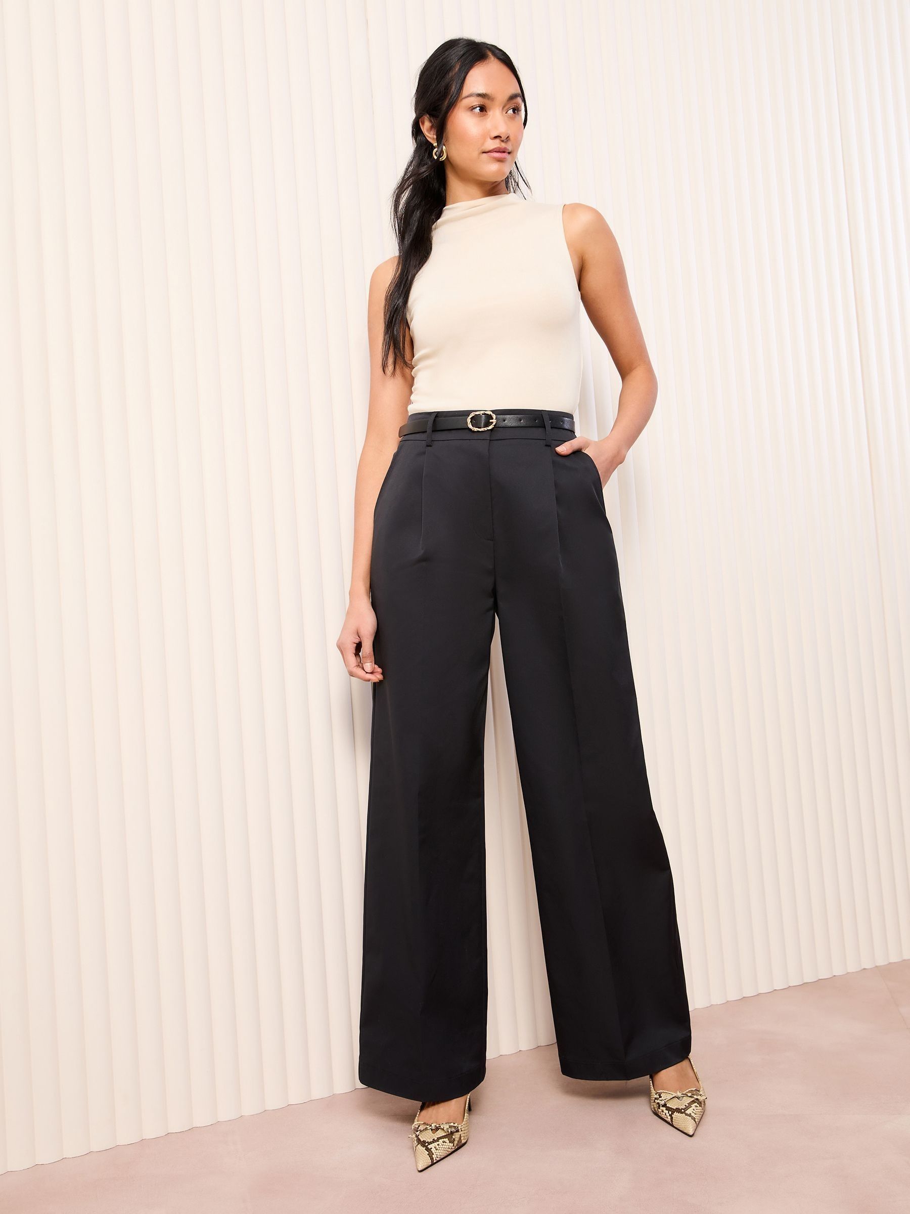 Buy Friends Like These Black Wide Leg Tailored Pleat Front