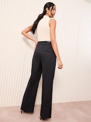 Friends Like These Black Wide Leg Tailored Pleat Front Trousers With Belt - Image 4 of 4