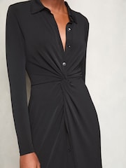Lipsy Black Jersey Knot Front Midi Shirt Dress - Image 2 of 4