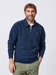 Aubin Navy Dunster Zip Neck 100% Cotton Sweatshirt - Image 1 of 6