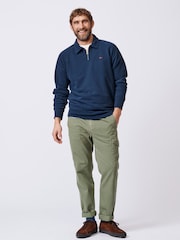 Aubin Navy Dunster Zip Neck 100% Cotton Sweatshirt - Image 3 of 6