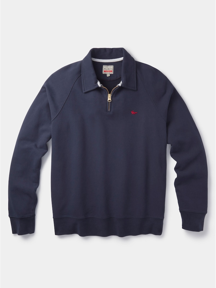 Aubin Navy Dunster Zip Neck 100% Cotton Sweatshirt - Image 6 of 6