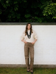 VERO MODA Brown High Waisted Wide Fit Leopard Print Stretch Jeans - Image 1 of 4