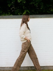 VERO MODA Brown High Waisted Wide Fit Leopard Print Stretch Jeans - Image 2 of 4