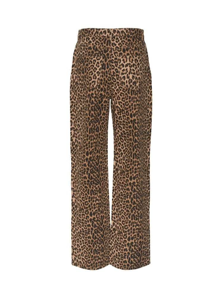 VERO MODA Brown High Waisted Wide Fit Leopard Print Stretch Jeans - Image 4 of 4