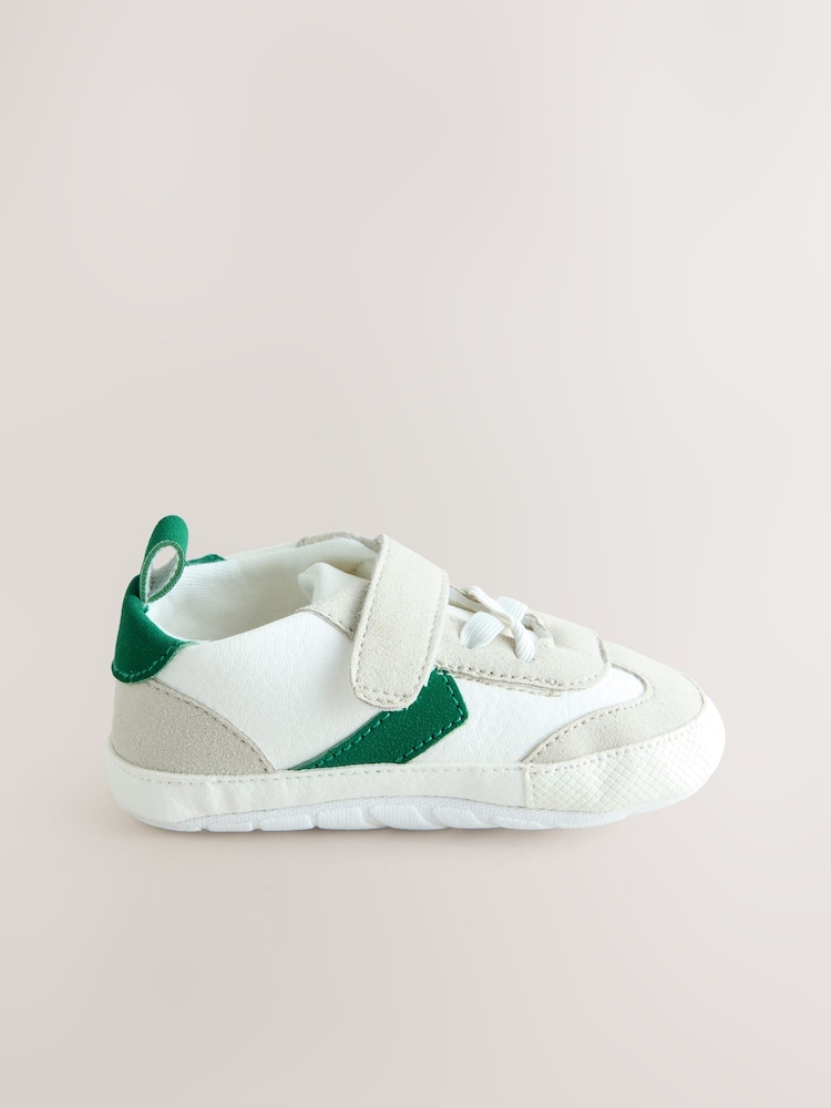 White/Green Baby Touch Fastening Elastic Lace Chevron Trainers (0-24mths) - Image 2 of 5