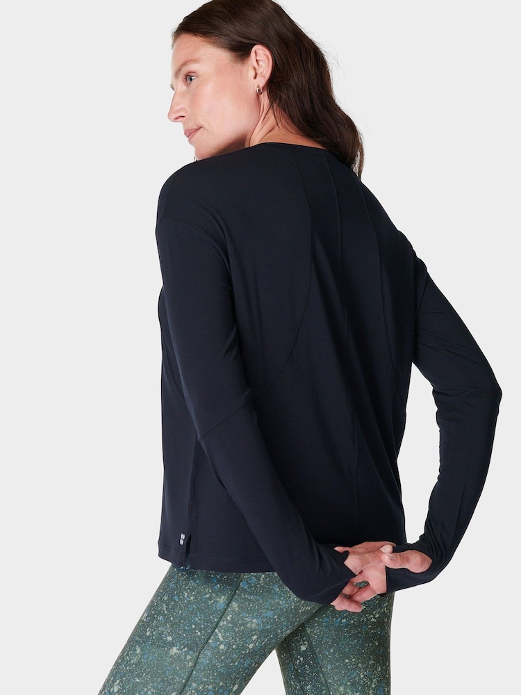 Sweaty Betty Black Soft Flow Studio Long Sleeve Top - Image 2 of 7