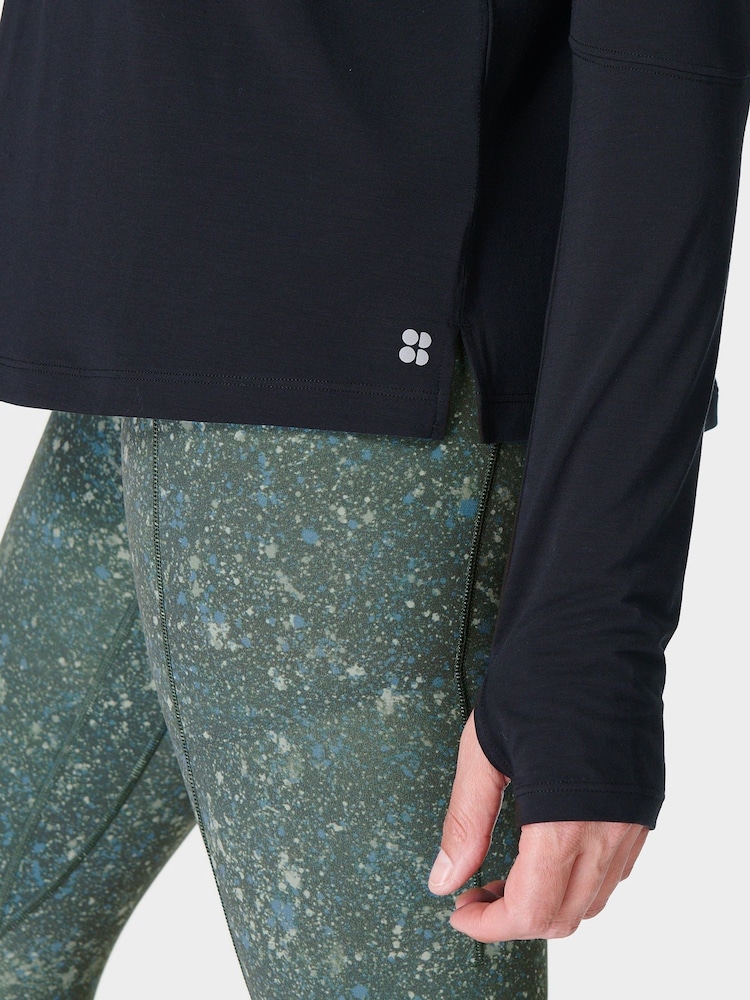 Sweaty Betty Black Soft Flow Studio Long Sleeve Top - Image 6 of 7
