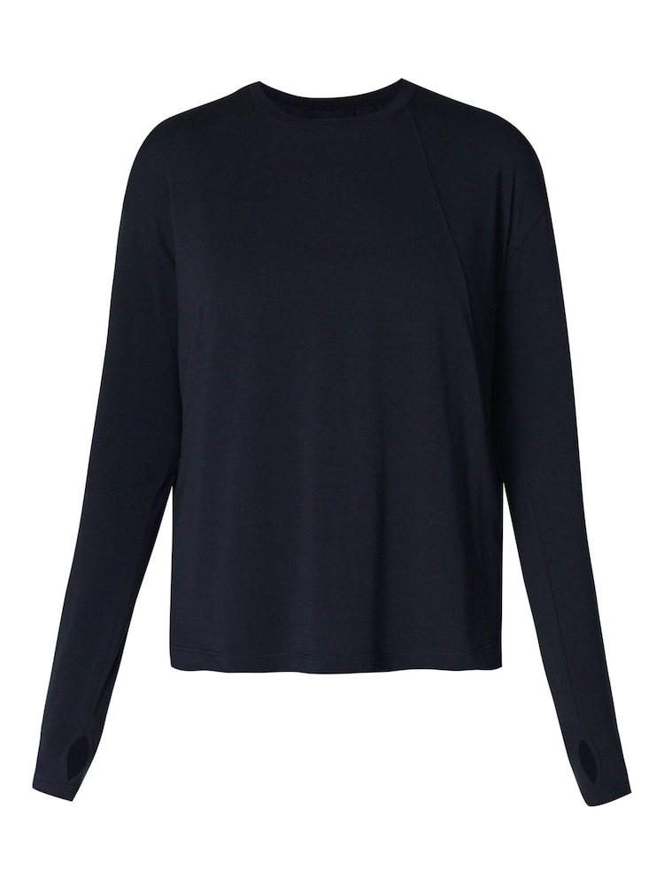 Sweaty Betty Black Soft Flow Studio Long Sleeve Top - Image 7 of 7