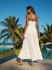 Lipsy White Petite Crochet Flower Detail Halter Maxi Dress - Image 4 of 5