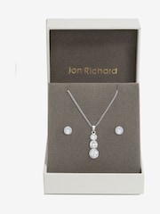 Jon Richard Silver Cubic Zirconia Bezel Stick Pendant And Earrings - Gift Box - Image 1 of 4
