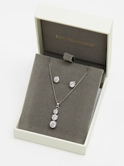 Jon Richard Silver Cubic Zirconia Bezel Stick Pendant And Earrings - Gift Box - Image 2 of 4