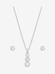 Jon Richard Silver Cubic Zirconia Bezel Stick Pendant And Earrings - Gift Box - Image 3 of 4