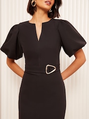Friends Like These Black Notch Neck V-Neck Tailored Midi Dress - Image 2 of 4