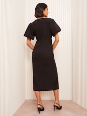 Friends Like These Black Notch Neck V-Neck Tailored Midi Dress - Image 4 of 4