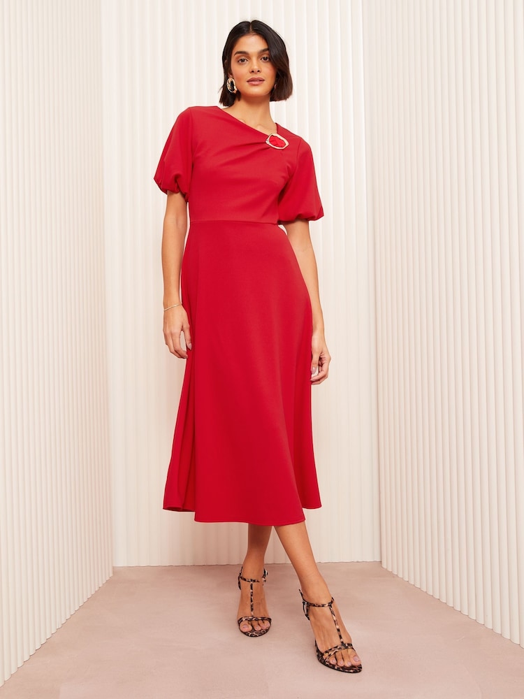 Friends Like These Red Short Sleeve Buckle Detail Tailored Dress - Image 1 of 4