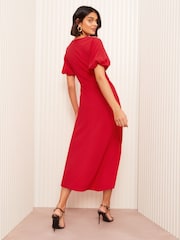 Friends Like These Red Short Sleeve Buckle Detail Tailored Dress - Image 4 of 4