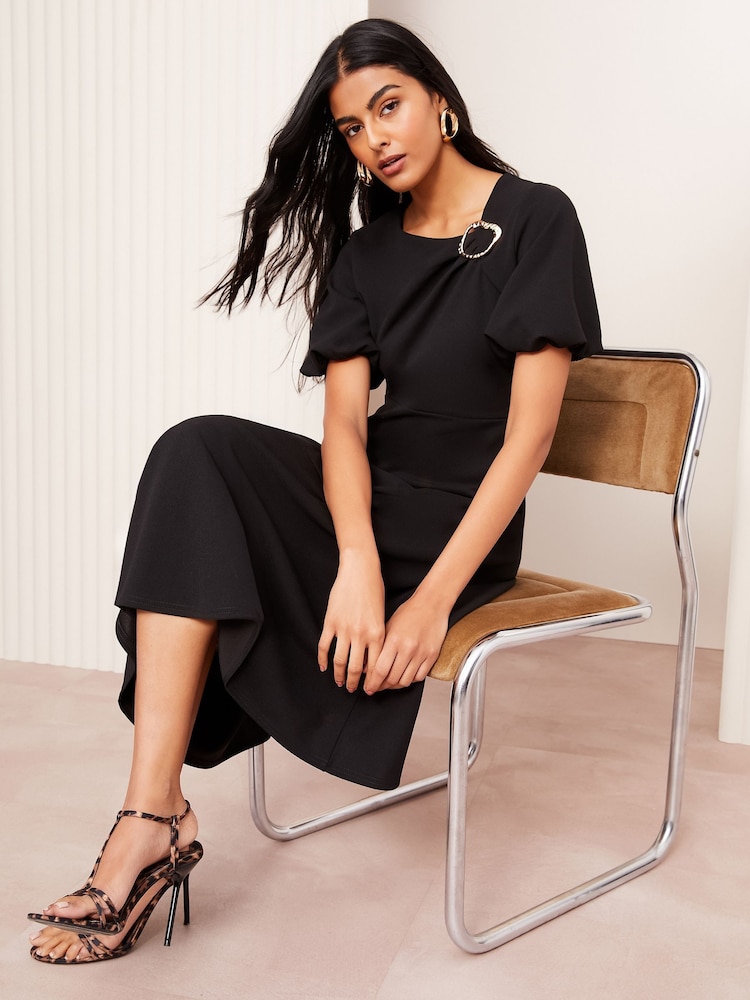 Schwarz - Friends Like These – Kurzarm-Kleid mit Schnallendetail und Tailored-Fit - Image 3 of 4