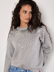 Apricot Silver Sequin Sprinkle Neckline Jumper - Image 1 of 4