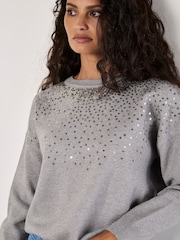 Apricot Silver Sequin Sprinkle Neckline Jumper - Image 2 of 4