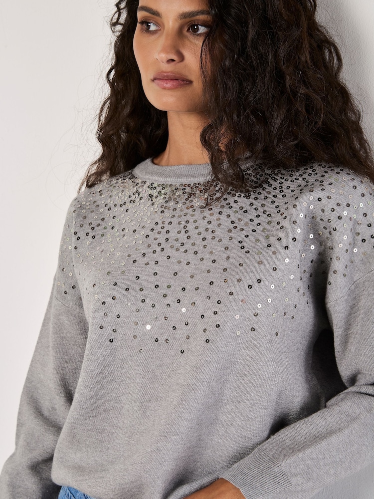 Apricot Silver Sequin Sprinkle Neckline Jumper - Image 2 of 4