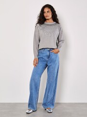 Apricot Silver Sequin Sprinkle Neckline Jumper - Image 3 of 4