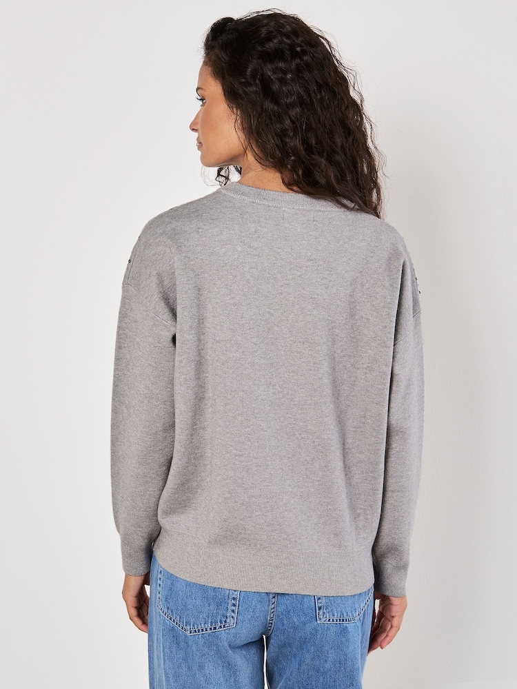 Apricot Silver Sequin Sprinkle Neckline Jumper - Image 4 of 4