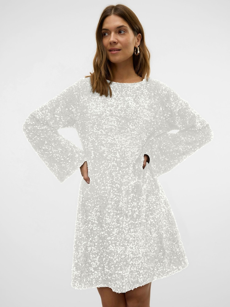 VERO MODA White Bow Back Velvet Sequin Mini Dress - Image 1 of 6