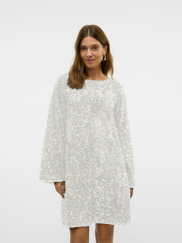 VERO MODA White Bow Back Velvet Sequin Mini Dress - Image 2 of 6