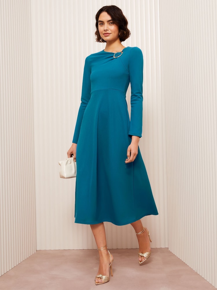 Bleu de sarcelle - Friends Like These Peignoir mi-long à boucle de manches longues - Image 3 of 4
