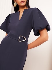 Friends Like These Navy Notch Neck V-Neck Tailored Midi Dress - Image 2 of 4