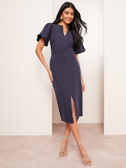 Friends Like These Navy Notch Neck V-Neck Tailored Midi Dress - Image 3 of 4