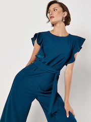 Apricot Green Ruffle Sleeve Pleat Detail Jumpsuit - Image 2 of 4