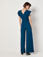 Apricot Green Ruffle Sleeve Pleat Detail Jumpsuit - Image 4 of 4