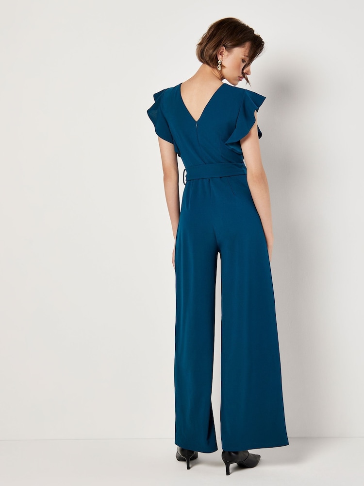 Apricot Green Ruffle Sleeve Pleat Detail Jumpsuit - Image 4 of 4 Apricot Green Ruffle Sleeve Pleat Detail Jumpsuit - Image 4 of 4