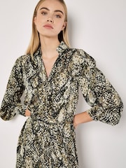 Apricot Green Snakeskin Open Collar Shirt Dress - Image 3 of 5