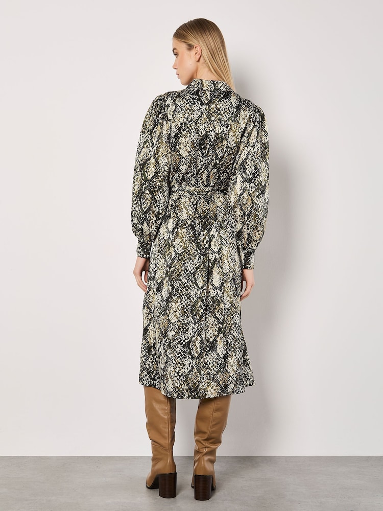 Apricot Green Snakeskin Open Collar Shirt Dress - Image 5 of 5