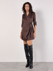 Apricot Orange Micro Animal Print Tie Wrap Dress - Image 2 of 4