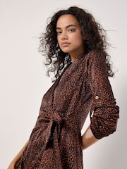 Apricot Orange Micro Animal Print Tie Wrap Dress - Image 3 of 4