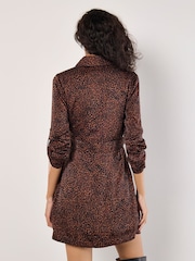 Apricot Orange Micro Animal Print Tie Wrap Dress - Image 4 of 4