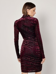 Apricot Red Animal Print Jacquard Ruched Dress - Image 3 of 4