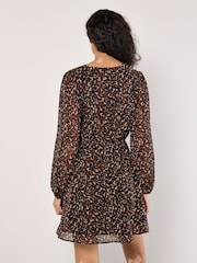 Apricot Orange Chiffon Animal Print Faux Wrap Dress - Image 2 of 4